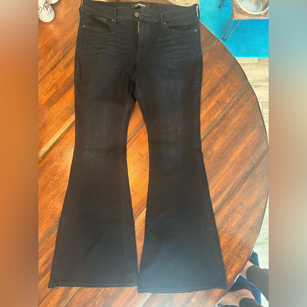 Express Black Bell Flare Mid Rise Jeans Sz 14L